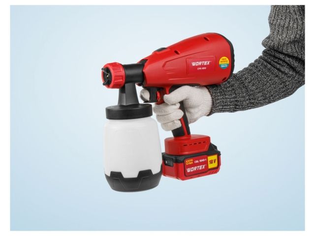 Аккум. краскораспылитель WORTEX CPS 1810 в кор. ALL1 SOLO 18В, 700 мл/мин, 1 л бак