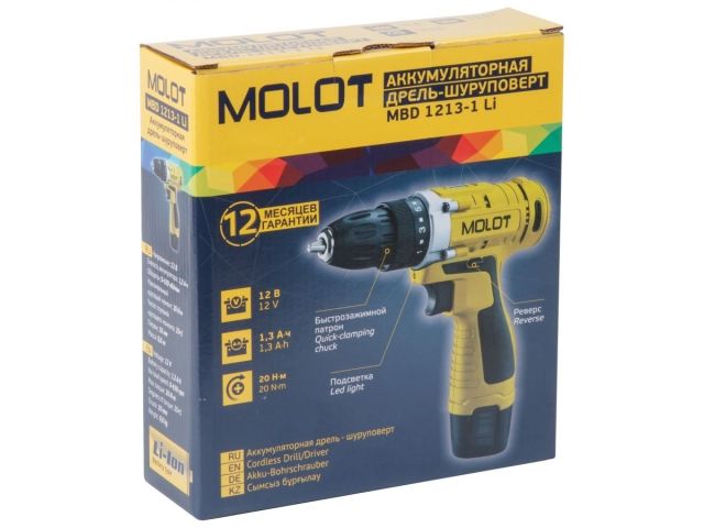 Аккум. дрель-шуруповерт MOLOT MBD 1213-1 Li в кор.