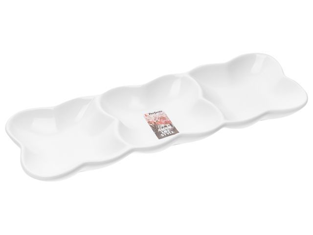 Блюдо 3-х секционное керамическое, 29.5х10х2.5 см, серия ASIAN, белое, PERFECTO LINEA