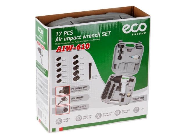 Пневмогайковерт 1/2" ECO AIW-610 с лубрикатором и головками