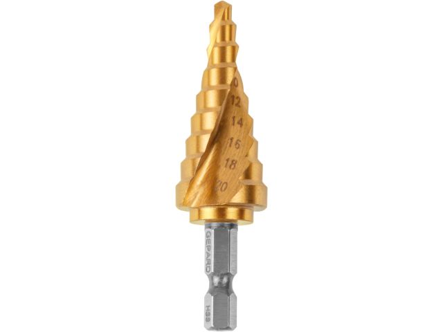 Сверло по металлу ступенчатое 4-20 мм HSS TIN GEPARD