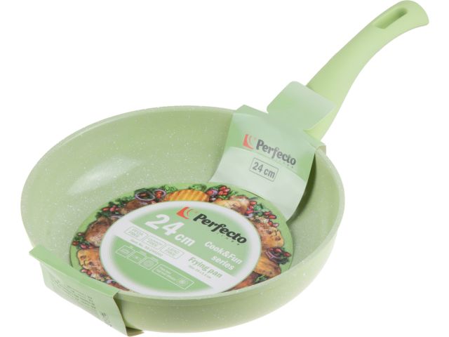 Сковорода ф 24х5.5 см, алюм., антиприг. покр., серия Cook&Fun, зеленая, PERFECTO LINEA