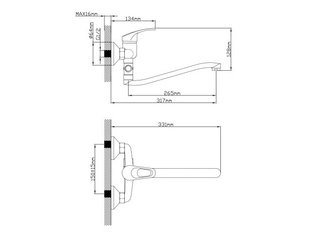 Смеситель для ванны (Lt) D35, серия URS AV Engineering