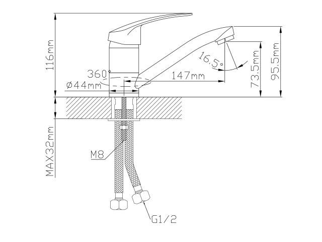 Смеситель для кухни (Lt) D35, серия SHU AV Engineering