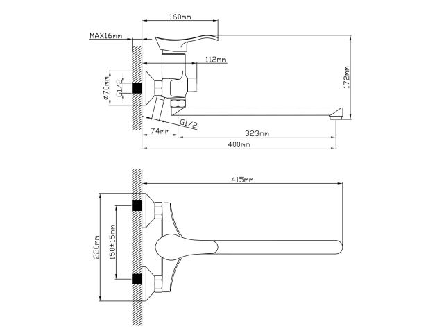 Смеситель для ванны (Lt) D40, серия JAS AV Engineering