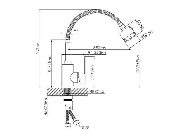Смеситель для кухни (SUS 304) D35, серия ZAR AV Engineering