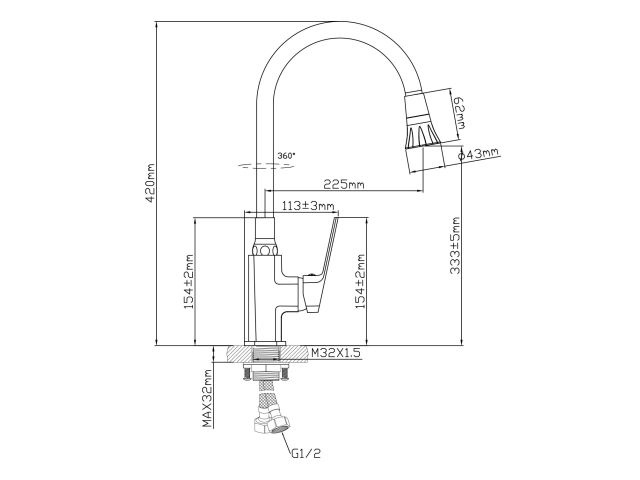 Смеситель для кухни (Lt) D35, серия WIN AV Engineering