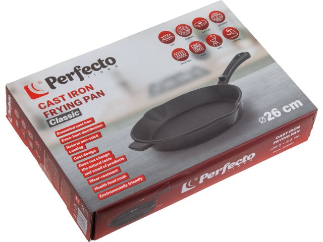 Сковорода чугунная ф 26,5х5,4 см с ручкой, серия Classic, PERFECTO LINEA