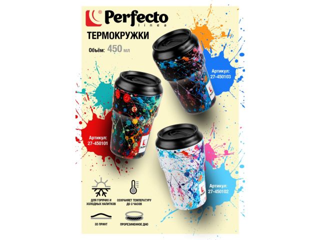 Термокружка, 450 мл, нержавеющая сталь, fun splash, серия 3D, PERFECTO LINEA