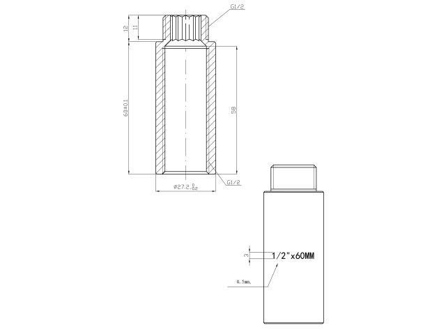 Удлинитель 1/2" вн.-нар. х 60 мм, AV Engineering (инд. упак.)