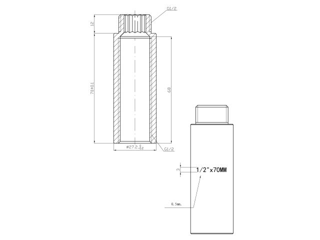 Удлинитель 1/2" вн.-нар. х 70 мм усиленный ХРОМ, AV Engineering (инд. упак.)