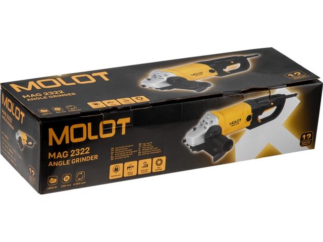Двуручная углошлифмашина MOLOT MAG 2322 в кор. 1900 Вт, 230 мм, 6500 об/мин