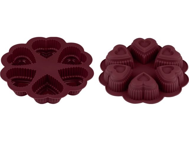 Форма для выпечки, силиконовая, круглая на 6 сердец, 25 х 4.5 см, BURGUNDY, PERFECTO LINEA