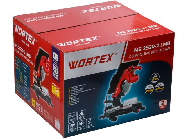 Торцовочная пила комбинированная WORTEX MS 2520-2 LMB в кор. 2000 Вт, 255 мм, глуб. 78 мм, стол 60