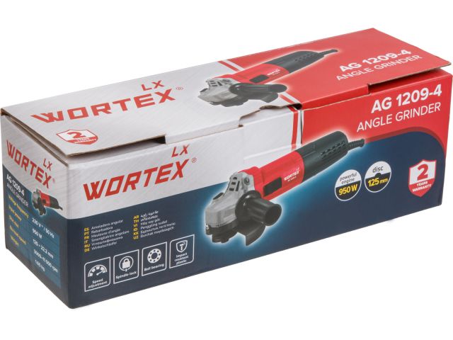 Одноручная углошлифмашина WORTEX LX AG 1209-4 в кор. 950 Вт, 125 мм, 3 000-11 000 об/мин.
