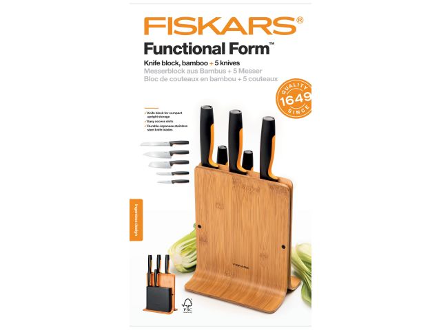 Набор ножей 5 шт бамбуковый блок FF Fiskars