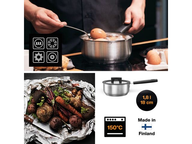 Кастрюля стальная с крышкой 1,8л/18см Hard Face FISKARS