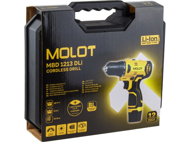 Аккум. дрель-шуруповерт MOLOT MBD 1213 Dli в чем.