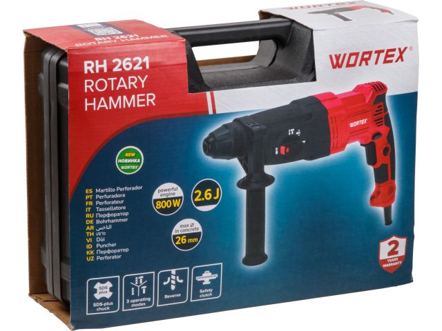 Перфоратор WORTEX RH 2621 в чем. + (2 зубила, 3 сверла)
