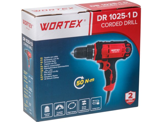 Дрель-шуруповерт WORTEX DR 1025-1 D в кор. 300 Вт, 50 Нм, 2 скор.