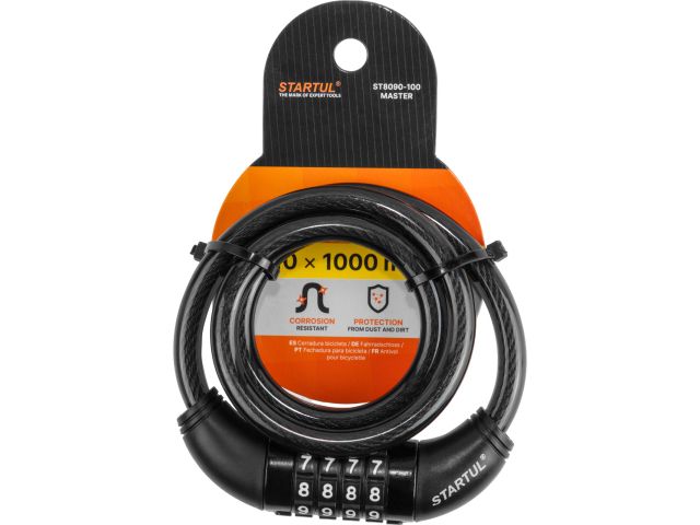 Замок велосипедный кодовый 10х1000мм STARTUL MASTER (ST8090-100)
