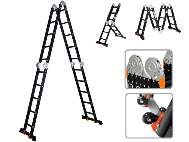 Лестница алюм. многофункц.4х5 ступ.(стрем.-283см,лестн.-580см) 15,5кг BLACK LINE STARTUL (ST9930-05)