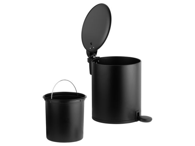 Ведро для мусора с педалью, 5 л, черное, серия Black Onyx, сталь, PERFECTO LINEA