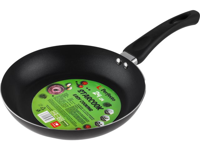 Сковорода ф 24х4.3 см, штамп., алюм., антиприг. покр., серия STARCOOK, черная, PERFECTO LINEA