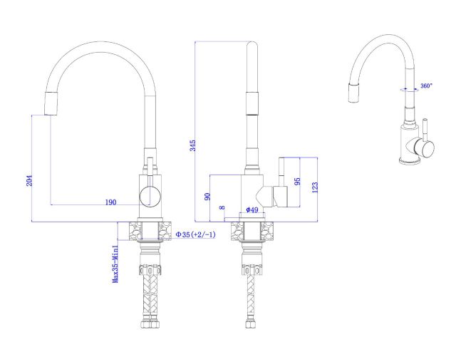 Смеситель для кухни (SUS 304) D35, серия LES AV Engineering