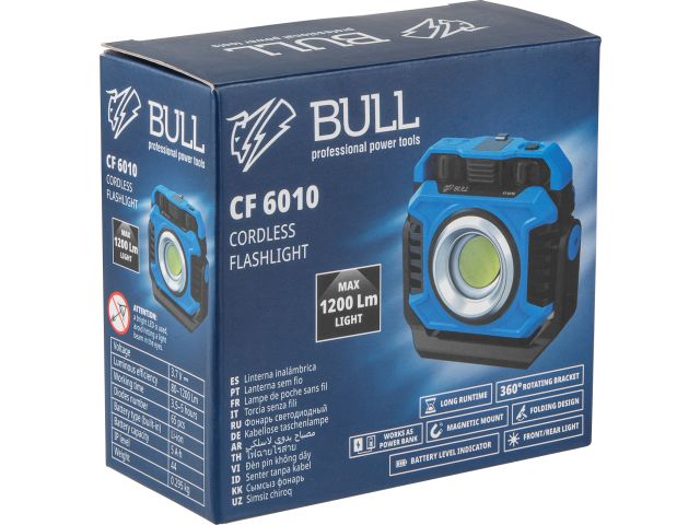 Фонарь светодиодный аккумуляторный BULL CF 6010 в кор. 80-1200 Лм, стробоскоп, магнит