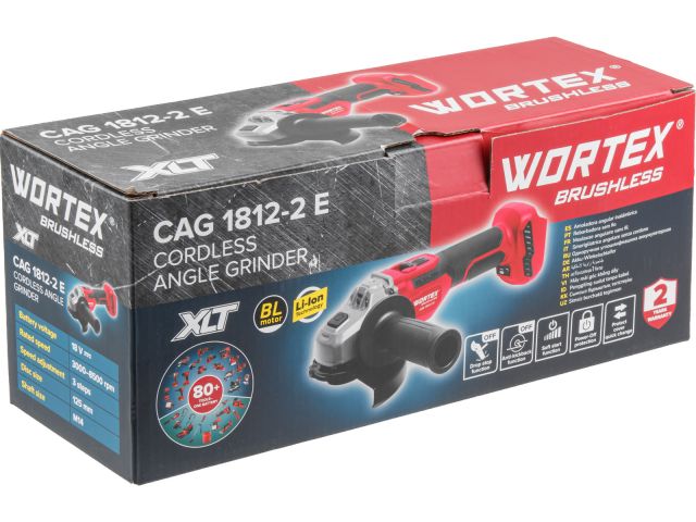 Аккум. углошлифмашина WORTEX CAG 1812-2 E в кор. XLT SOLO БЕСЩЕТ., 18 В, 125 мм, 3000-8500 об/мин