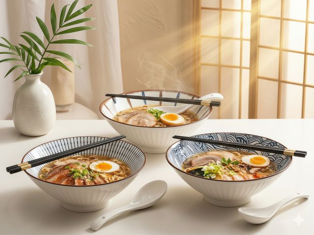Миска керамическая с ложкой и палочками для еды, серия RAMEN, aura, PERFECTO LINEA