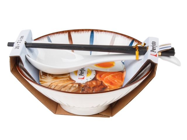Миска керамическая с ложкой и палочками для еды, серия RAMEN, aura, PERFECTO LINEA