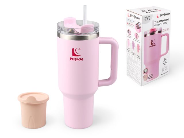 Термокружка c трубочкой, 1180 мл, нержавеющая сталь, delicate rose, серия Styley, PERFECTO LINEA