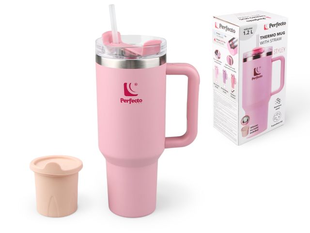 Термокружка c трубочкой, 1180 мл, нержавеющая сталь, honey peach, серия Styley, PERFECTO LINEA