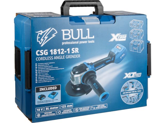 Аккум. углошлифмашина BULL CSG 1812-1 SR Xcase XLTpro 1x4 Ач БЕСЩЕТ, 125 мм, рег. об., 10 000 об/мин