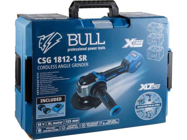 Аккум. углошлифмашина BULL CSG 1812-1 SR Xcase XLTpro 2x6 Ач БЕСЩЕТ, 125 мм, рег. об., 10 000 об/мин