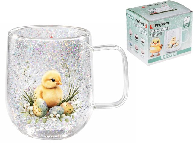 Кружка стеклянная с двойными стенками, 380 мл, серия EASTER-2, PERFECTO LINEA