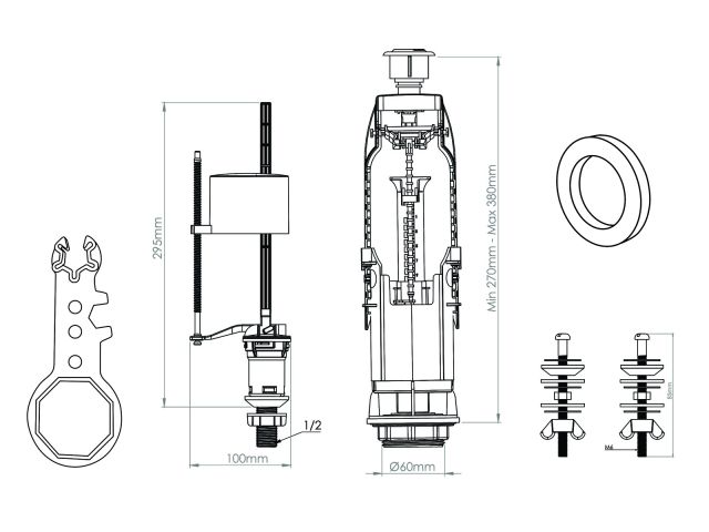 Арматура для смывного бачка, двухрежимная, с нижней подводкой, AV Engineering