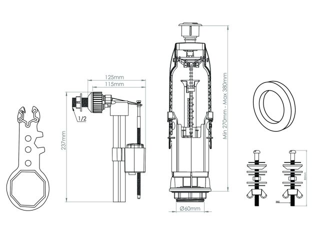 Арматура для смывного бачка, двухрежимная, с боковой подводкой, AV Engineering