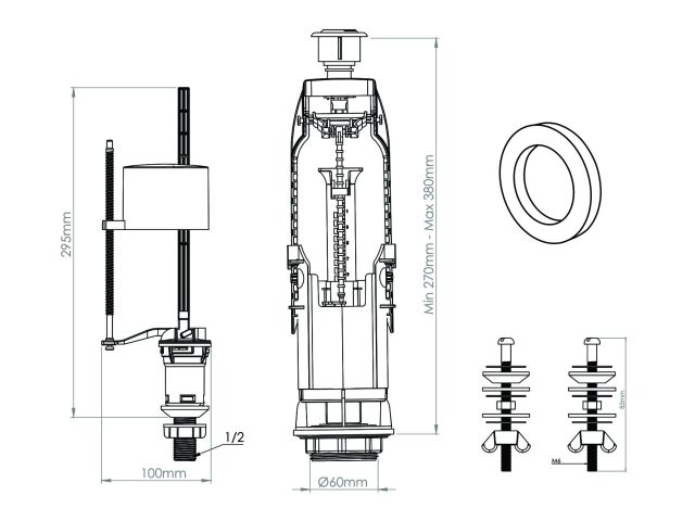 Арматура для смывного бачка, двухрежимная, с нижней подводкой, AV Engineering