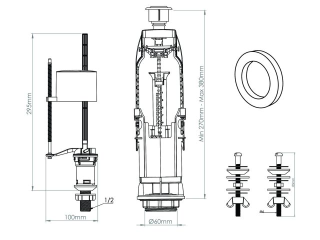 Арматура для смывного бачка, однорежимная, с нижней подводкой, AV Engineering