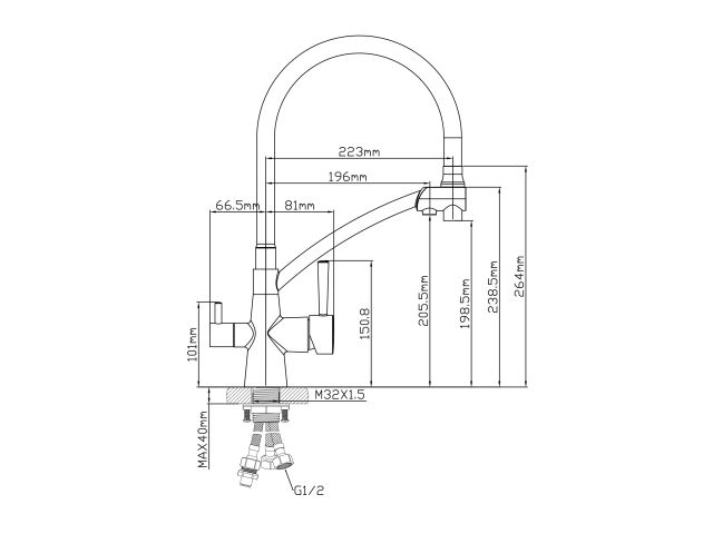 Смеситель для кухни (Lt) D35, серия LUX черный AV Engineering