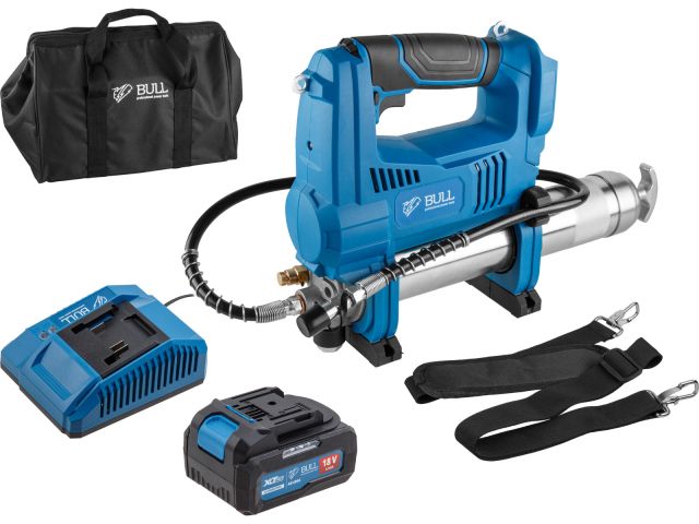 Аккум. шприц для смазки BULL CGG 6818 в кор. XLTpro SET 18 В, 690 атм., 255 г/мин, 1х4 А*ч, з/у 4 А