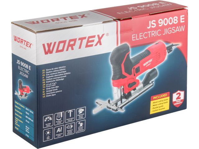 Лобзик электрический WORTEX JS 9008 E в кор. 750 Вт, 800-3000 ход/мин, пропил до 90 мм, грибов. рук.