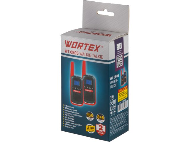 Портативная радиостанция WORTEX WT 0805 в кор. (комплект 2 шт.) SET, PMR (446 МГц), 0,5 Вт, 2x1,5 Ач