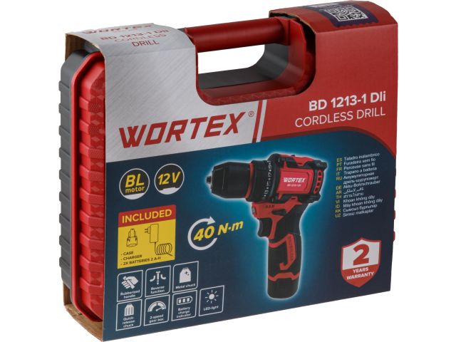 Аккум. дрель-шуруповерт WORTEX BD 1213-1 Dli в чем. 12 В, 40 Н*м, 2х2 А*ч, БЗП 10 мм