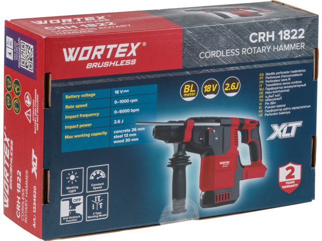 Аккум. перфоратор WORTEX CRH 1822 XLT SOLO БЕСЩЕТ., 18 В, 2.6 Дж, 26 мм