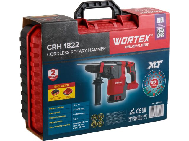 Аккум. перфоратор WORTEX CRH 1822 XLT SET БЕСЩЕТ., 18 В, 2.6 Дж, 26 мм