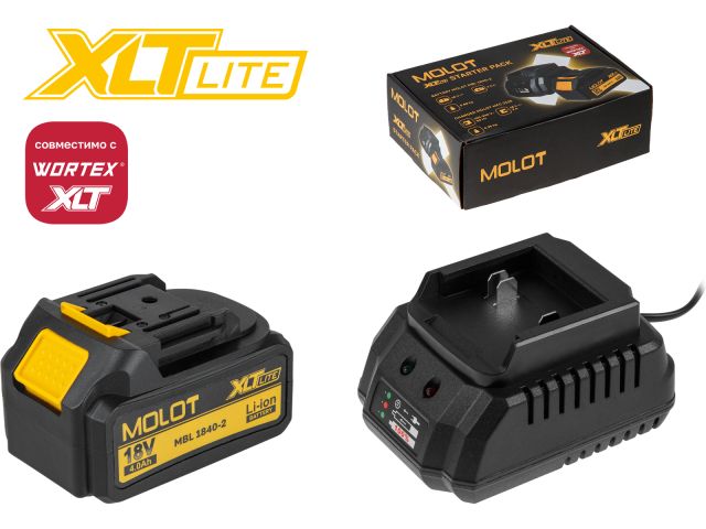 Комплект аккумулятор 18В 4 Ач и зарядное устройство MOLOT XLT Lite
